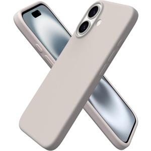 ORNARTO Compatible with iPhone 16 Case 6.1", Slim Liquid Silicone 3 Layers Full Covered Soft Gel Rubber Shockproof Phone Case, Protective Cover with Anti-Scratch Microfiber Lining-Stone Gray