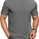 COOFANDY Mens Mock Turtleneck Shirts Short Sleeve Casual Basic T-Shirts Ribbed Solid Pullover Tops (Large, Dark Grey)