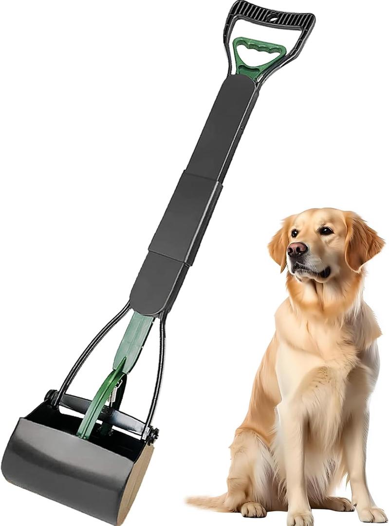 Pooper Scooper, Large Pooper Scooper for Dogs Heavy Duty, Dog Pooper Scooper with Long Handle & High Strength Durable Spring, Foldable Dog Poop Pick Up (32-inch) (Dark Green)