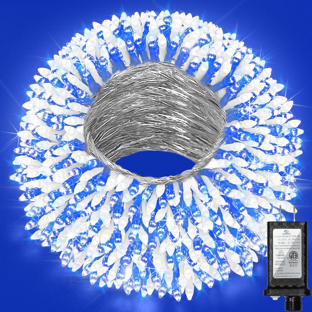 240ft Outdoor Christmas Lights, 750 LED Super Long String Lights 12 Modes & Timer Memory, Dimmable Outsite Waterproof Light Strings for Xmas Tree Garden Wedding Party Holiday Decorations Blue &White