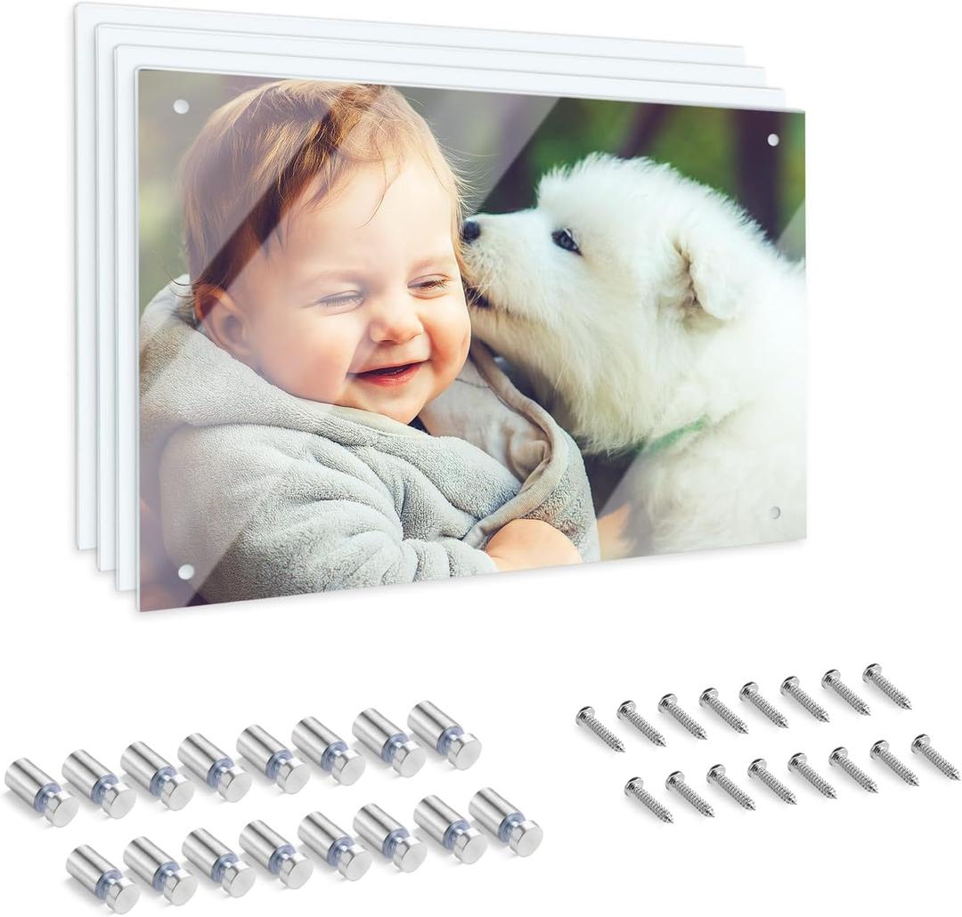 4Pack 7.87x11.8inch Sublimation Glass Photo Blanks, Wall Mount Tempered Glass Sublimation Blank Sign, Sublimation Blank DIY Picture Wall Frame Poster for Home Decor, Clear