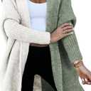 Astylish Women Fall Outfits Long Sleeve Open Front Knit Cardigan Hoodie Outwear Color Block Sweater Green Small