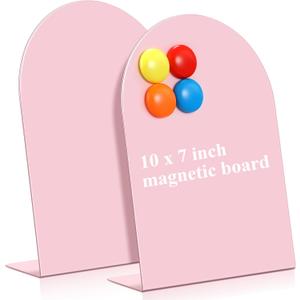 Shimeyao 2 Pcs Pink Magnetic Bulletin Board for Tabletops with 8 Magnets 10x7 Inch Memo Display Easel Stand for Home Office School Kitchen Table Supplies (Arched)