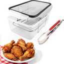 Batter Bowl, Breader Bowl with Tongs and Removable Stainless Steel Tray - No Mess Breading and Storage Container for Chicken, Fish, Pork, Salad, Kitchen Meal Prep (Black)