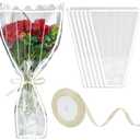 arricraft 100 Pcs Clear Flower Bags for Bouquets with 22m Silk Ribbons, Floral Wrapping Plastic Craft Supplies for Wedding Valentine's Day Florist Packaging, 17x11Inch