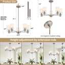 5 Lights Chandeliers for Dining Room Light Fixtures Over Table with Milk Glass Shade, Brushed Nickel Chandelier for Kitchen Island Table Living Room Entryway Bedroom Bathroom with Adjustable Rods