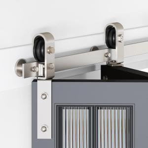 40" Brushed Nickel Bifold Sliding Barn Door Hardware Track Kit,Side Mounted Roller,Smoothly and Quietly,Assembly Easy,Fit Double 18" Bi-Folding Doors (Door Not Included) (40'' for 2 Doors (Hardware only), Silver)