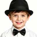 Kids Fedora Hat Classic Dress Hat for Girls Boy Fedora Hats for Kid Felt Cap (Black)
