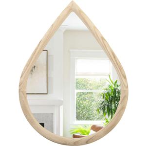 Irregular Wall Mirror Wood Frame Rustic Teardrop Wall Mirrors Decorative Irregular Mirrors for Bedroom Living Room Bathroom 16x20 Inches Natural Color