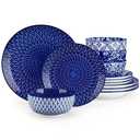 vancasso
12-Piece Blue Porcelain Dinnerware Set Service for 4-Bowls and Plates Set with Dinner Plates Dessert Plates Cereal Bowls