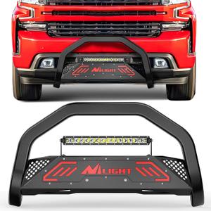 Nilight Bull Bar with Light fits 2007-2018 Chevy Silverado GMC Sierra 1500, 2007-2020 Chevy Tahoe Suburban & Yukon/Yukon XL Front Bumper Grille Brush Push Guard with Skid Plate License Plate Hole Black