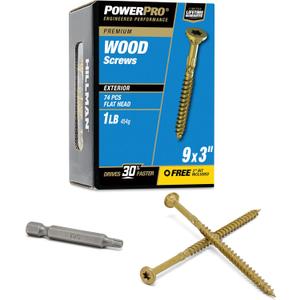 Power Pro Premium Exterior Wood Screws, #9 x 3 Inch All-Purpose Deck Screws for Outdoor Projects, T-25 Star Bit Included, Bronze, 74 Pieces | 48600V4