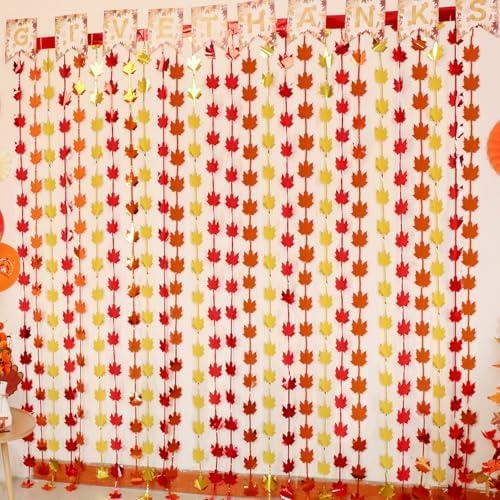 Otalibo Fall Decor 2Pack Red Gold Orange Maple Leaves 3.3 X 6.6 ft Thanksgiving Decorations Metallic Foil Fringe Curtains Fall Party Supplies Autumn Harvest Photo Booth Props Backdrop Streamers