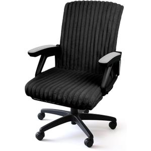 AELS Faux Fur Striped Office Chair Cover, Desk Chair Cover Computer Office Chair Covers - Fits Desk Chair/Armchair, Soft Breathable Fabric - Washable & Removable for Home & Office, Black