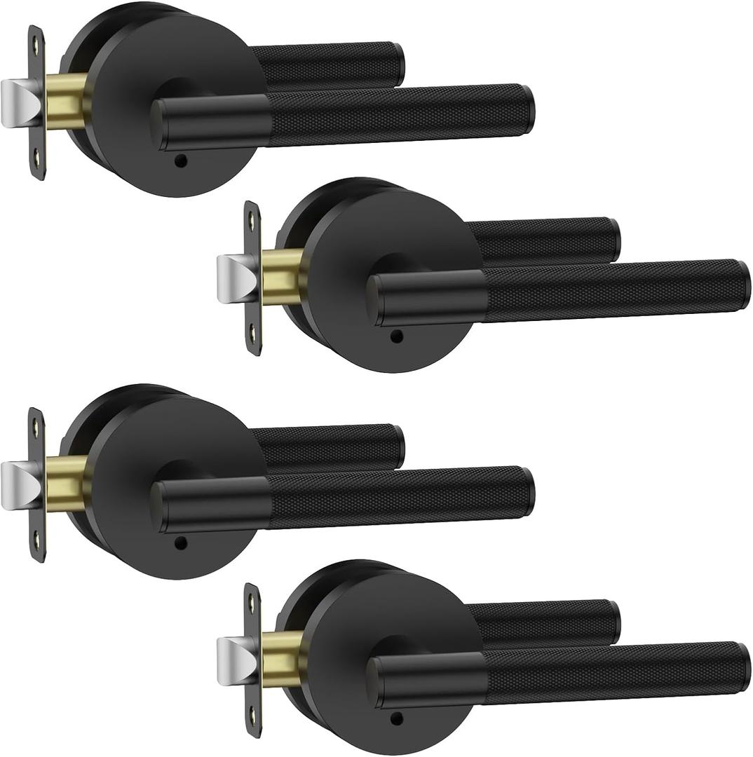 Asidrama 4 Pack Privacy Door Handles with Lock,Matte Black Door Handles Interior for Bedroom or Bathroom, Heavy Duty Black Door Levers, Reversible Keyless Turn Lock Interior Door Handle
