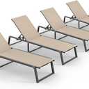 Aluminum Chaise Lounge Chair Outdoor, Foldable& No Assembly Patio Pool Lounge Chairs 5-Position Recliner for Outside, Fully Grounded Legs Sun Lounger for Poolside, Khaki