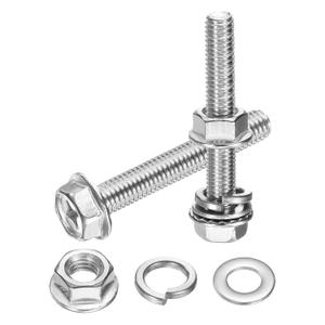 uxcell M8 x 55mm Flanged Hex Head Bolts, 10Pcs 304 Stainless Steel Flange Hexagon Screws with Nuts, Flat & Lock Washers, Fully Threaded, for Machinery Industry Home Appliances