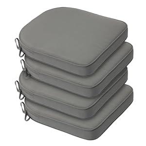 BPS 18 x 19 Inch Outdoor Chair Cushion Set of 4, Fade-Resistant and Water-Resistant Solution-Dyed Polyester Fabric Patio Chair Cushions with Straps for Outdoor/ Indoor Dining Chairs