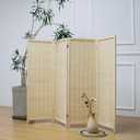 4 Panel Short Room Divider Screen,Beige Freestanding Partition,Small Bamboo Panel Divider for Room Seperation,3.95 FT Tall