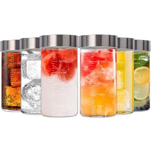 Danmu Glass Juice Bottles with Lids 10oz,Juicing Bottles Reusable 100% Leakproof for Juicing,Water,Kombucha,Milk,Milkshake,Coffee,Borosilicate Glass,6 Pack,Dishwasher Safe,Microwave Safe
