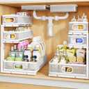 Under Sink Organizer, 2-Pack 3-Tier Thickened Metal Pull out Cabinet Organizer Shelf, Height Adjustable Slide out Storage Drawer Rack for Kitchen Bathroom Pantry Laundry Home Organization, White