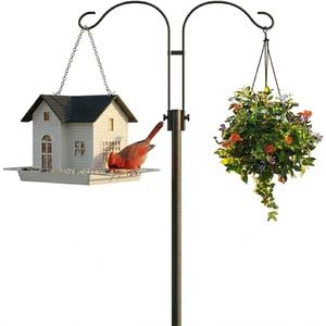 MrCrafts 82 Inch Bird Feeder Pole with Spiral Ground Anchor, Heavy Duty Shepherds Hooks for Outdoor Bird Feeder Stand, Extra Stable Metal Garden Hook for Hanging Plants, Solar Lights, Baskets, Black