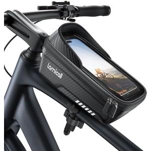 Lamicall Bike Frame Bag Waterproof - [1s Release] [2 in 1] Bike Phone Bag, Bike Phone Holder Mount, Bicycle Top Tube Bag, Cycling Pouch with Rain Cover, Bike Accessories for Phones Under 7"