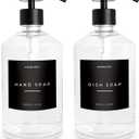 Luxury Glass Soap Dispenser Set of 2 - Elegant Clear Glass Bottles with Matte Black Stainless Steel Pumps, Kitchen Soap and Bathroom Hand Soap Dispenser, Perfect Pump All Homes.