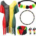 5 Pcs Jamaican Cover Ups Women African Beach Accessories Set Rainbow Crochet Dress Jamaican Outfits for Summer Boho Jewelry