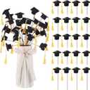 Suncalla 24 Pieces 2026 Graduation Table Centerpiece Stick Felt Graduation Caps with Tassel Grad Centerpieces Sticks for Class of 2026 Grad Party Supplies
