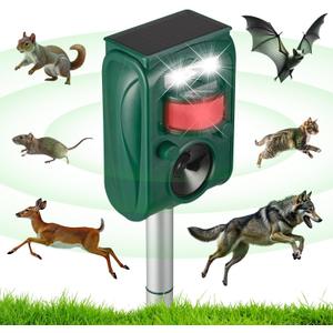Solar Ultrasonic Animal Repellent Outdoor, Squirrel Deer Repellent Devices Motion Detection,IP65 Waterproof Cat Mouse Raccoon Dog Bird Repellent Deterrent