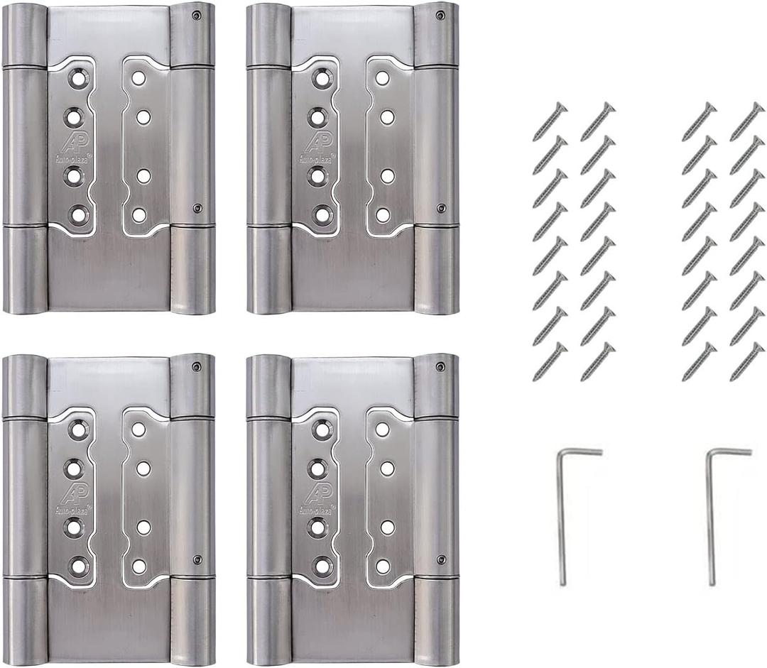 2 Pairs (4X) of 5" 304 Stainless Steel 3mm Thick Non-Mortise Self Closing Double Action Spring Hinges Cafe Saloon Door Swing Hinge
