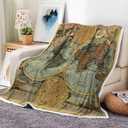 Vintage World Map Throw Blanket, Antique Old Nautical Map of the World Camping Blankets and Throws for Bed, Historical Atlas Geography Wanderlust Pirate Brown Blanket for Sofa Couch Decor, 50X60in (Multi14)