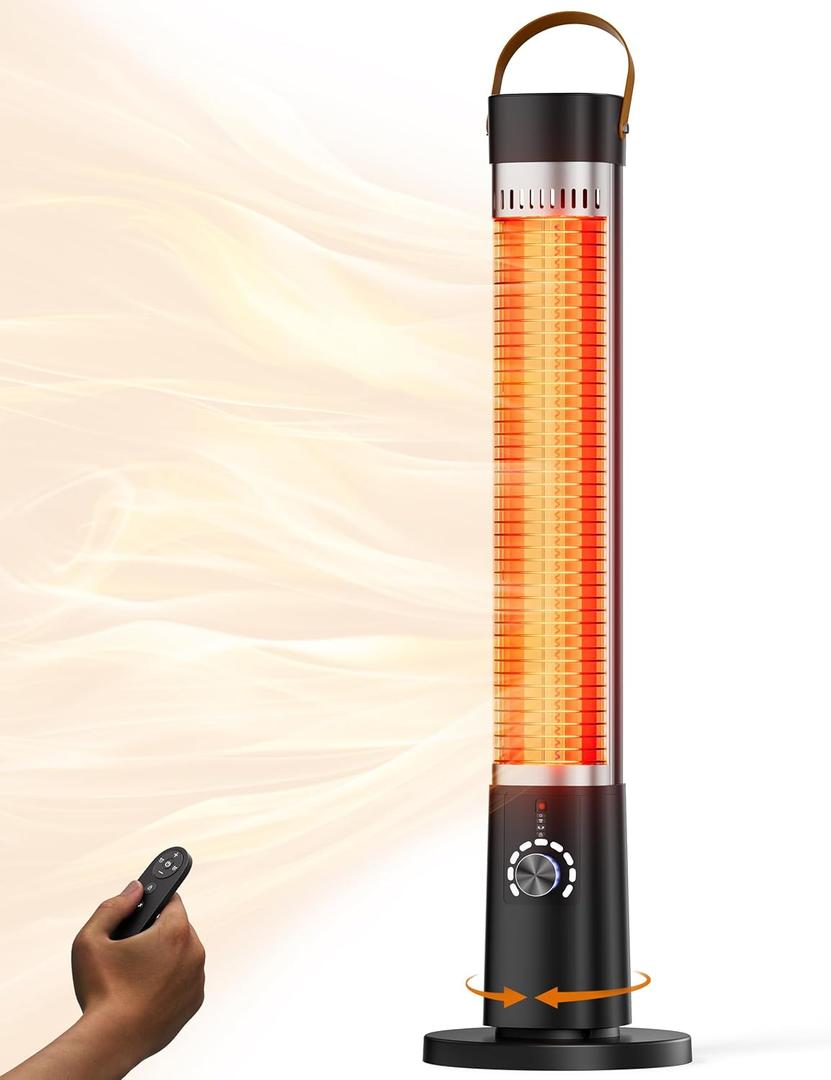 Patio Heater for Outdoor Use, Infrared Electric Outdoor Heater, 1500W Instant Heating, 60-Degree Oscillation, 9 Heat Levels, 9H Timer, Remote, for Garage, Backyard, Large Room, Indoor, 32.2", Black