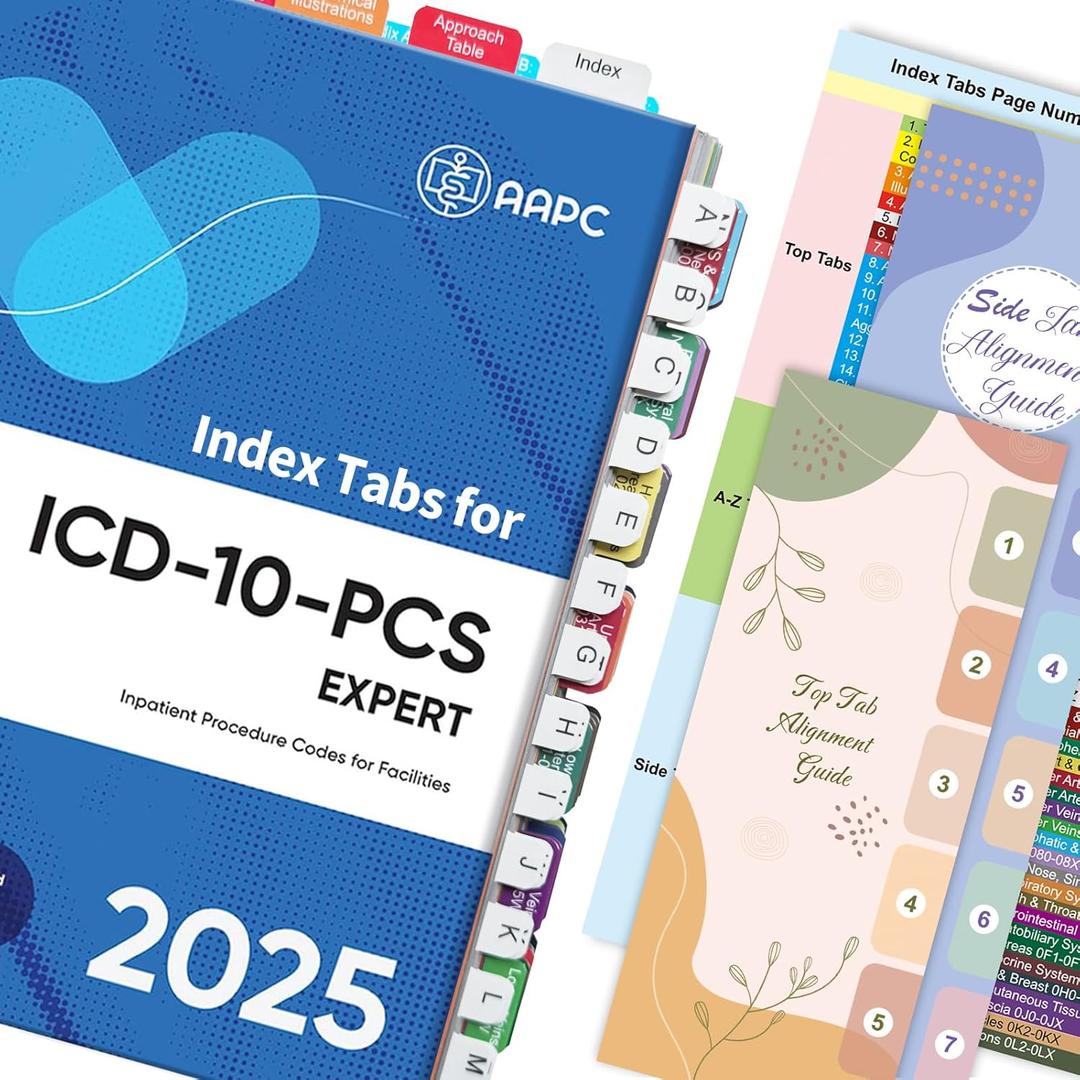 2 x Index Tabs for ICD-10-PCS 2025-AAPC Version, Upgraded Complete Book Tabs Set (Book not Included), Color-Coded Tabs for Every Chapter with Code Ranges, Laminated & Waterproof & Repositionable