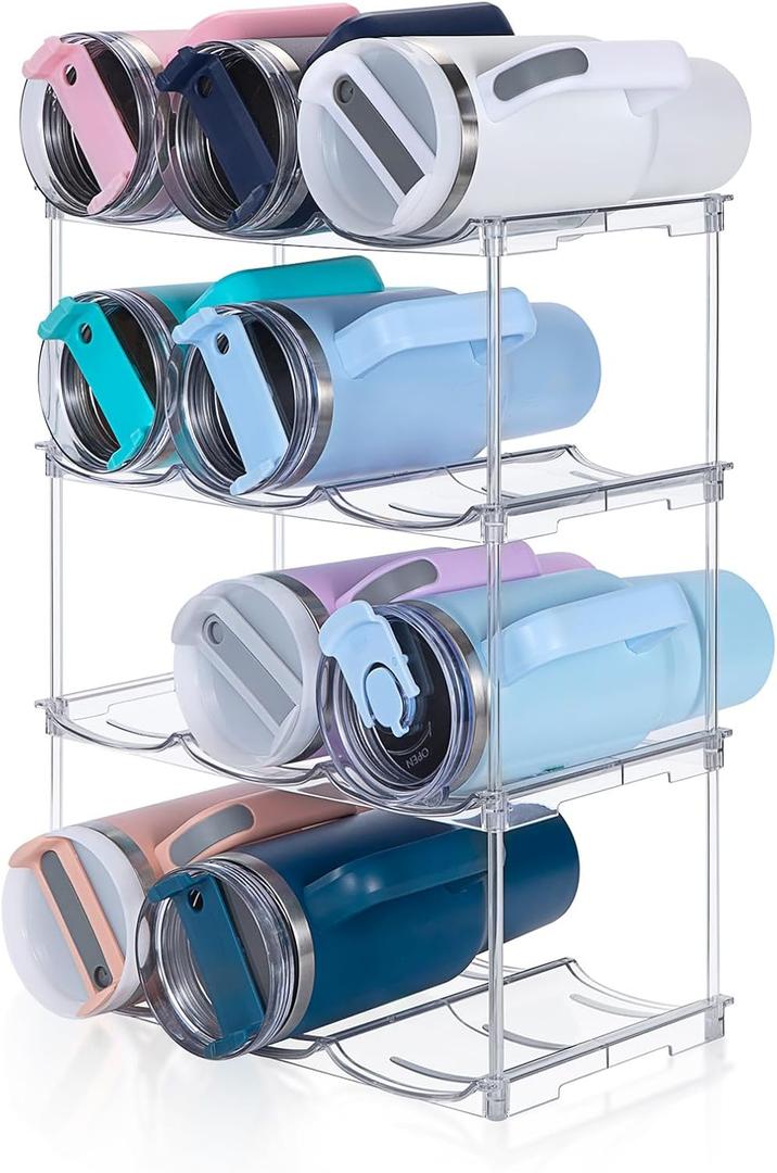 Stackable Water Bottle Organizer for Stanley 40 oz Tumbler, Water Bottle Holder for Cabinet, Pantry Kitchen Organizers and Storage for Stanley Cup Accessories, Tumbler Organizer and Wine Rack, 4Pack (SPO-JM-4Pack)
