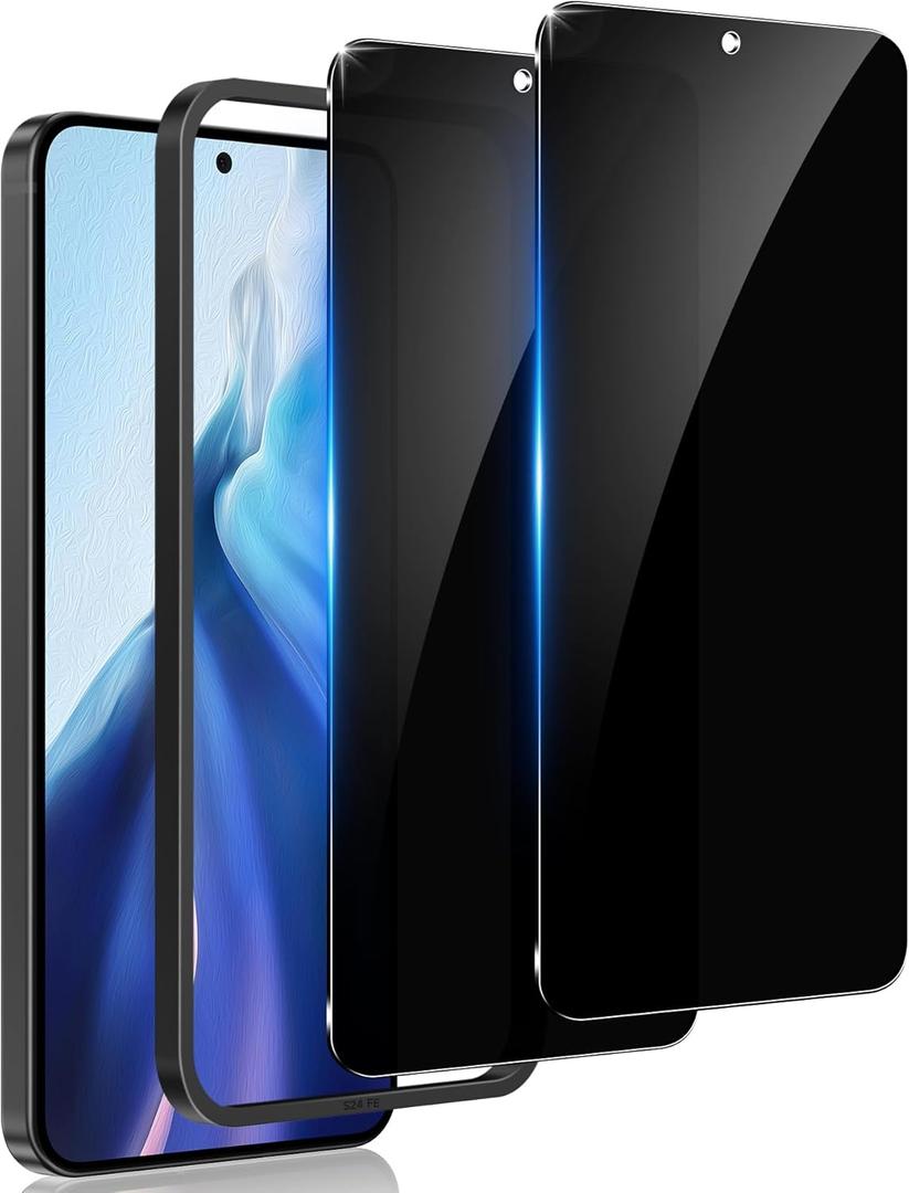 2 Pack for Samsung Galaxy S24 FE Privacy Screen Protector Tempered Glass, Anti-Spy, Full Coverage, S24 FE Accessories, Case Friendly, Easy Installation