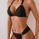 TASHEHE Women's Triangle Ruched Bikini Set Sexy Two Piece Swimsuit Halter Sliding Rings Bathing Suit (Black, L)
