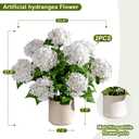 2 Set Faux Hydrangea Flowers Outdoor Large Artificial Hydrangea with UV Resistant Design Potted Plant for Front Porch Garden Patio Decor (White)