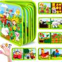 GOLIYEAN Busy Book for Toddlers 1-3, Montessori Toys for 1 Year Old Boy Girl Birthday Gifts, Busy Board Educational Toys for 1 Year Old Boys, Farm Animals Activity Books Airplane Car Travel Toy (Green)