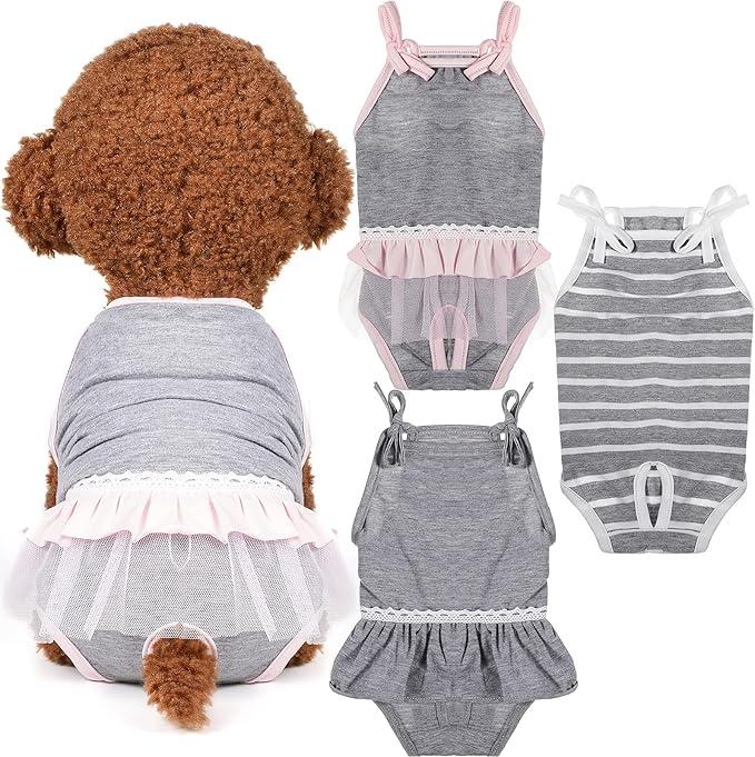 3 Pieces Reusable Dog Diapers Female Dog Period Diapers Washable Puppy Sanitary Panties with Adjustable Suspender Pet Underwear Jumpsuits for Female Doggy Doggie Puppy(L)