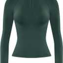 AUROLA Influence Workout Jacket for Women, Half Zip Cropped Slim Fit Long Sleeve Yoga Jackets Athletic Top with Thumb Holes (Medium, Eden Green)