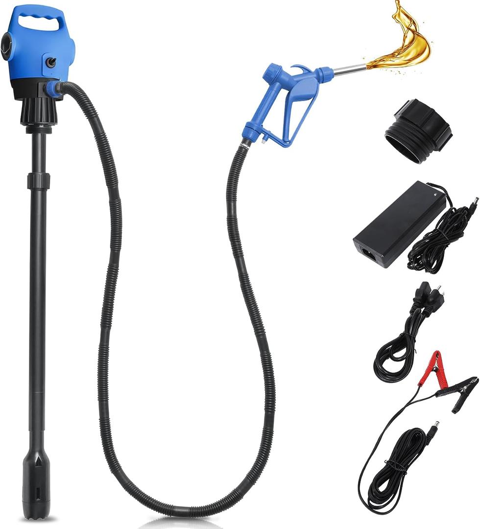Electric Drum Pump, 55 Gallon AC/DC Drum Transfer Pump with Adjustable Suction Tube, Portable Electric Barrel Transfer System for Oil, Diesel, DEF, Water, Automotive & Industrial Use
