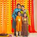 Indian Pooja Backdrop Decoration Items 7x5ft Diwali Backdrop 5 Artificial Marigold Garland Set Mehndi Home Decorations for Janmashtami, Varalakshmi, Haldi, Puja, Ganesha Party Decor