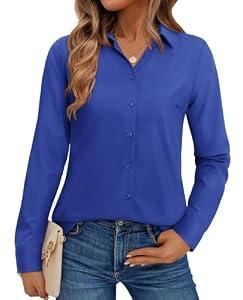 Gleeivy Button Down Shirts for Women Collared Dress Shirts for Women Fit Work Tops Business Button Up Shirt Casual Royal Blue S