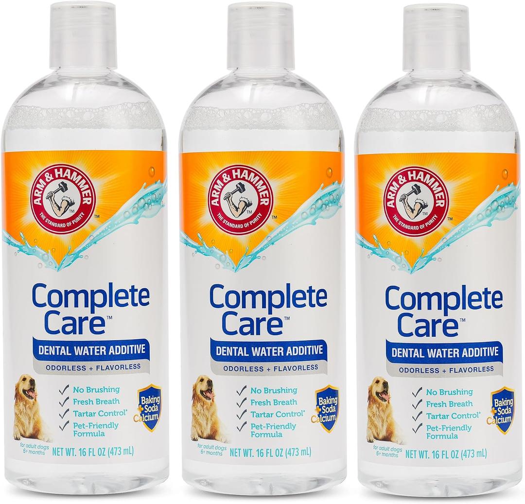 Arm & Hammer Complete Care Dog Dental Water Additive, Odorless Flavorless Daily Oral Care Solution with Baking Soda and Calcium for Plaque, Tartar, and Fresh Breath, 16 Fl Oz - 3 Pack