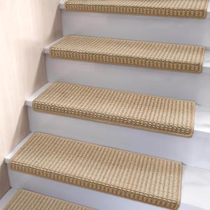 Brakki Bullnose Carpet Stair Treads, Stair Treads for Wooden Steps Indoor Runner and Pets, Non Slip Soft Edging Staircase Protectors, Washable, 29.5"x9.5"x1.5" 14pcs, Beige and Cream