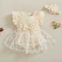 Douhoow Baby Girl Romper Dress Baby Dress Romper Flowers Lace Infant Girl Spring Summer Clothes with Headband