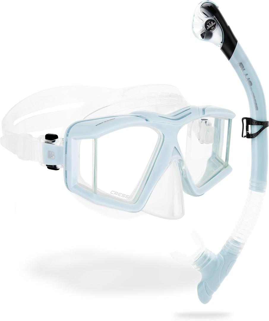Cressi Panoramic Diving Mask and Snorkel Kit - Wide View - Top Dry System Snorkel - Horizon & Scilla - Designed in Italy