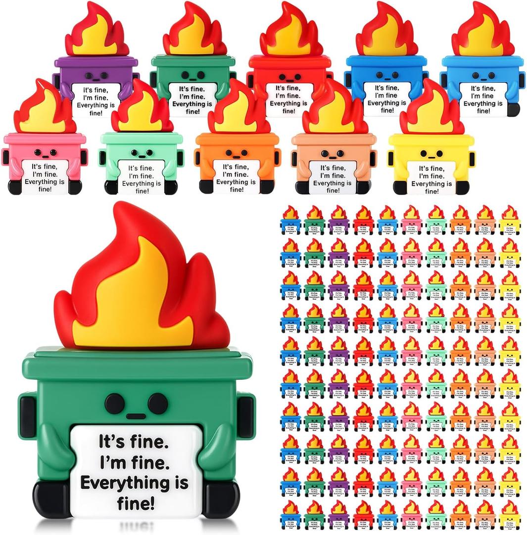 Gejoy 100 Pcs Mini Rubber Dumpster Toys Positive Mini Dumpster Figures to Hide It's Fine Gifts Decorations and Encouragement Birthday Motivational Gifts for Colleague Staff Teacher